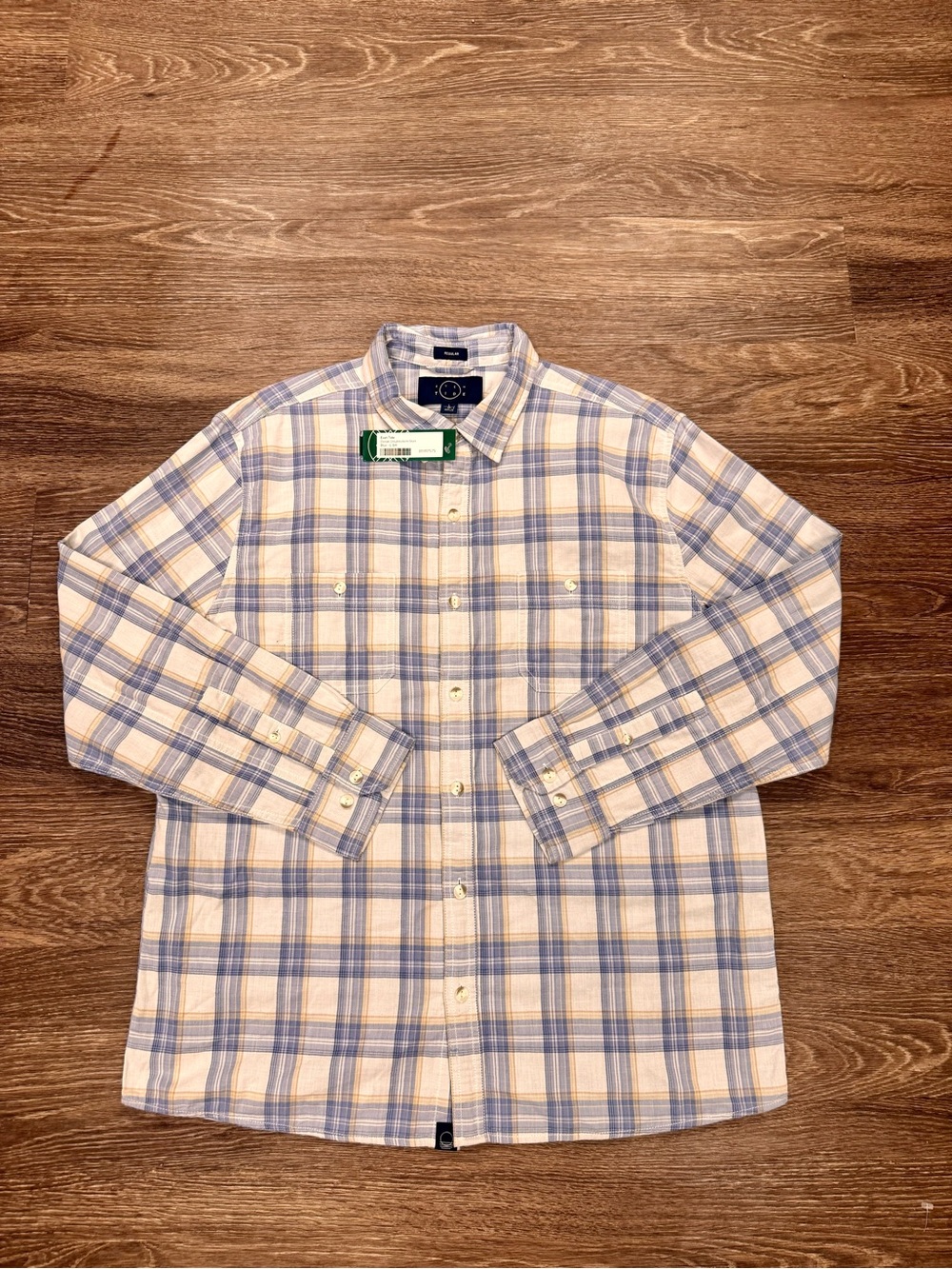 NWT Even Tide Denali Doublecloth Plaid Button Down Shirt Blue Mens Large